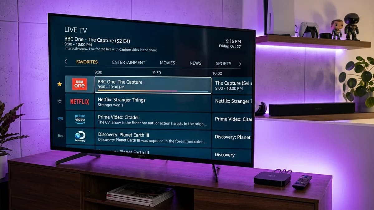 Configuration TiviMate IPTV Player sur Amazon Firestick 4K dans un salon moderne